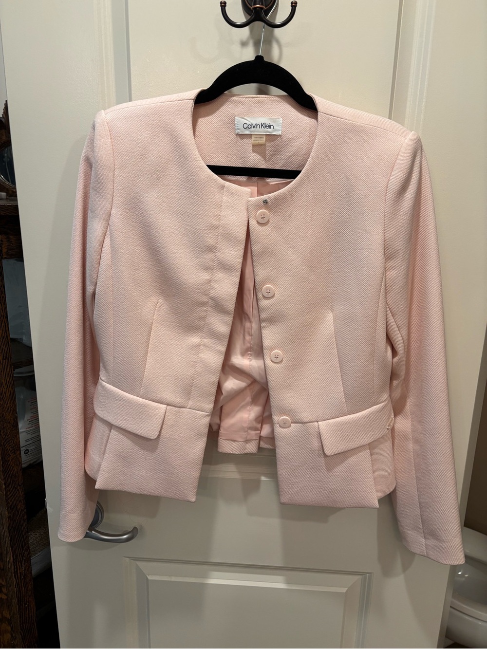 Light Pink Collarless Peplum Blazer - Picture 8 of 9